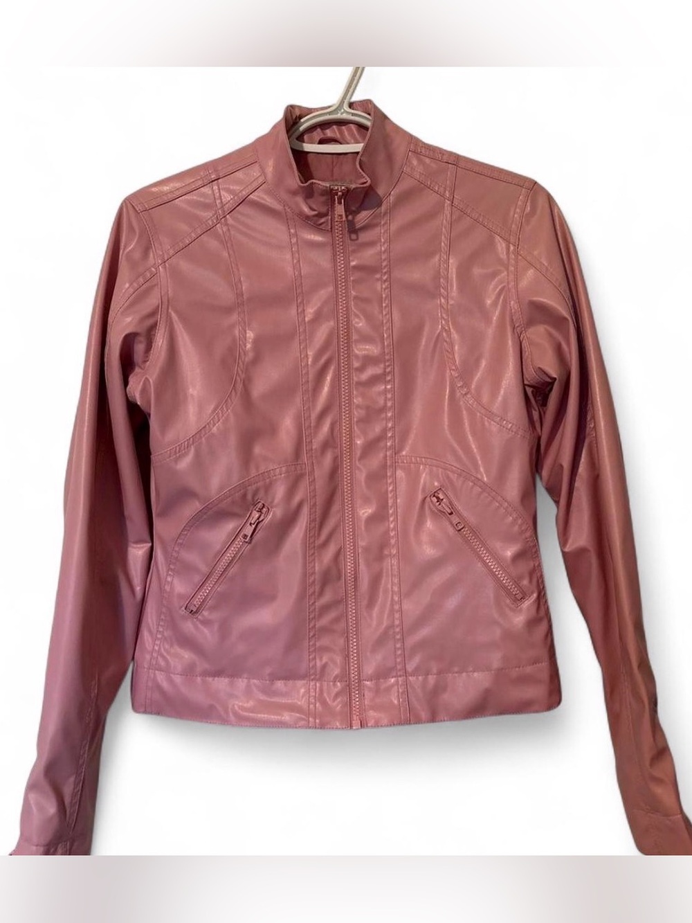 RW&CO. Dusty Rose Faux Leather Zip-Up Jacket